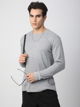 R&B - Men Grey Cotton Regular Fit Round Neck Solid T-Shirt