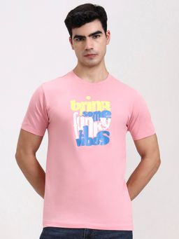 Greenfibre - Linen Pink Typography Round Neck T-Shirt