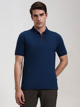 JadeBlue - Pure Cotton Blue Solid Collar Neck Polo T-Shirt