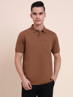 Greenfibre - Cotton Blend Brown Solid Collar Neck Polo T-Shirt