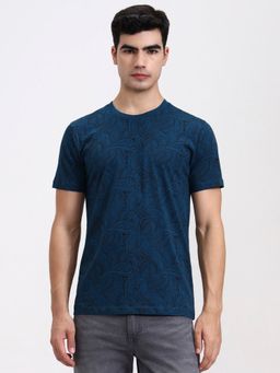 Greenfibre - Pure Cotton Teal Printed Round Neck T-Shirt