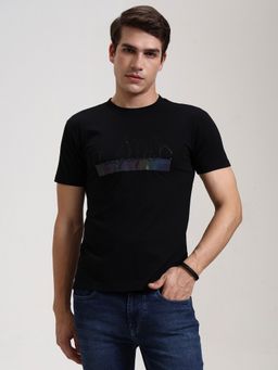 JadeBlue - Cotton Blend Black Typography Round Neck T-Shirt