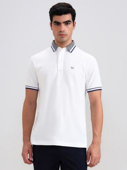JadeBlue - Pure Cotton White Solid Collar Neck Polo T-Shirt
