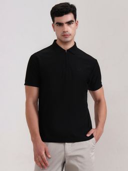 Greenfibre - Cotton Blend Black Solid Collar Neck Polo T-Shirt