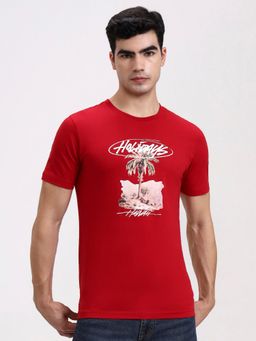 Greenfibre - Linen Red Printed Round Neck T-Shirt