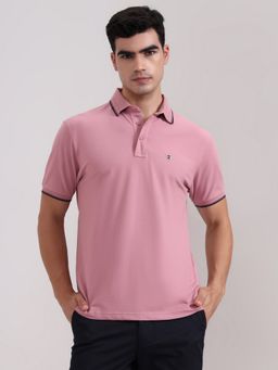 JadeBlue - Cotton Blend Pink Solid Collar Neck Polo T-Shirt