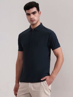 Greenfibre - Cotton Blend Navy Blue Stripes Collar Neck Polo T-Shirt