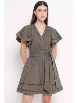Silvian Heach - Green Flared Sleeves Mini Dress With Belt