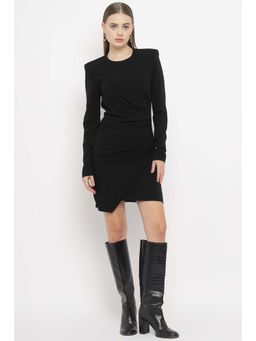 Silvian Heach - Black Round Neck Full Sleeves Ruched Mini Dress