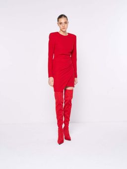 Silvian Heach - Red Round Neck Full Sleeves Ruched Mini Dress