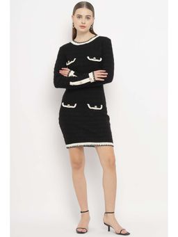 Silvian Heach - Black Full Sleeves Mock Pocket Textured Mini Dress