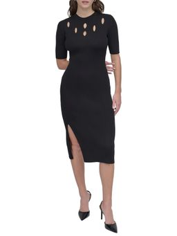 DKNY - Black Half Sleeves Round Neck Midi Dress
