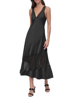 DKNY - Black Asymmetrical V Neck Midi Dress