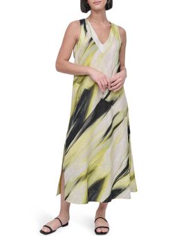 DKNY - Multi Color Linen Midi Dress