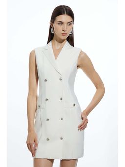 Karen Millen - Off White Bandage Figure Form Knit Blazer Style Mini Dress