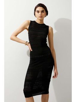Karen Millen - Black Pointelle Knit Racer Midi Dress