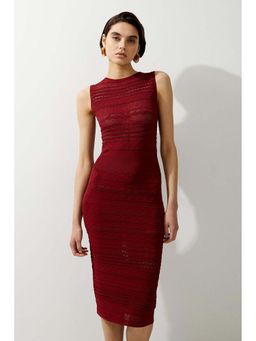 Karen Millen - Maroon Pointelle Knit Racer Midi Dress