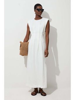 Karen Millen - White Viscose Linen Woven Pintuck Midi Dress