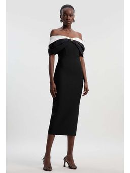 Karen Millen - Black Taffeta Bardot Figure Form Maxi Dress