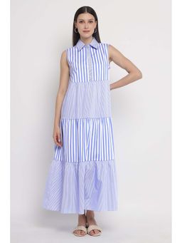 Diana Gallesi - Blue Sleeveless Tiered Stripe Dress