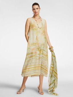 Elena Miro - Beige Marble Elegance Dress With 2 Sleeves