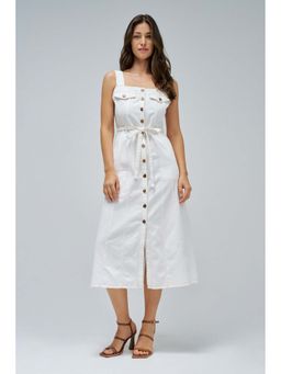 Salsa Jeans - White Midi Lightdenim Dress With Belt