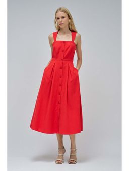 Salsa Jeans - Red Midi Dress with Buttons