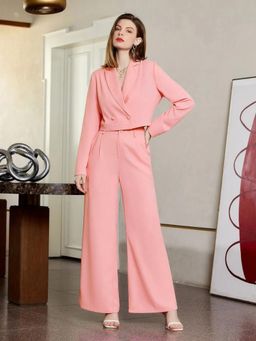 KOTTY - Women Solid Co-Ord In Baby Pink (Set of 2)