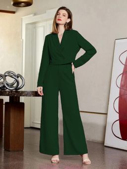 KOTTY - Women Solid Co-Ord In Bottle Green (Set of 2)