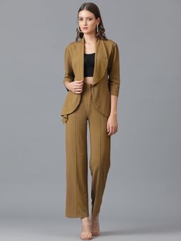 KOTTY - Women Solid Co-Ord-Brown (Set of 2)
