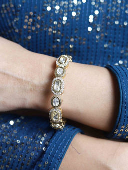 BeAbhika - Golden Plated Glass Kundan Openable Adjustable Bangle