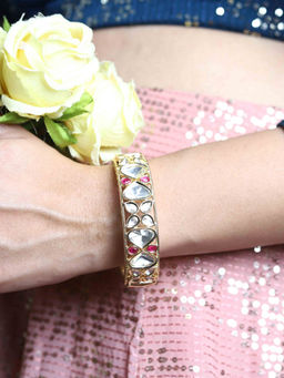 BeAbhika - Golden Plated Glass Kundan Openable Adjustable Bangle