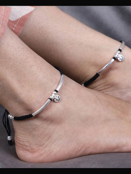 BeAbhika - Adjustable Black Thread 70% Silver Anklets