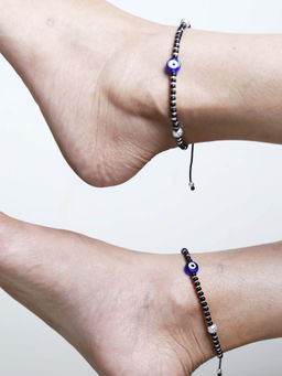 BeAbhika - Adjustable Black Thread 70% Silver Anklets