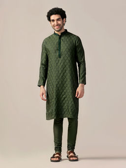 KISAH - Men Olive Kurta and Churidar (Set of 2)