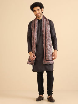 KISAH - Men Grey Kurta and Churidar with Dupatta (Set of 3)