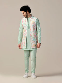 KISAH - Men Multi-Color Kurta and Jacket with Churidar (Set of 3)