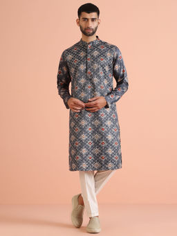 KISAH - Men Grey Kurta and Pant (Set of 2)