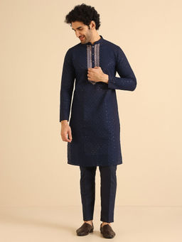 KISAH - Men Navy Blue Kurta and Pant (Set of 2)