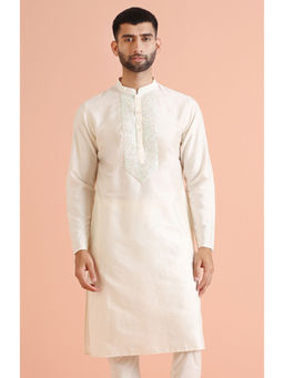 KISAH - Men Off white Embellished Cotton Blend Kurta with Zari Design
