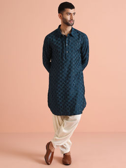 KISAH - Men Navy Blue Kurta and Patiala (Set of 2)