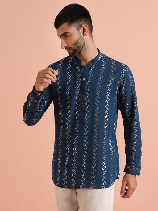 KISAH Men Blue Short Kurta