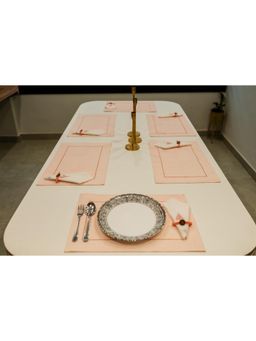 ADYA - Peach Chequered Festive Dining Mat Set