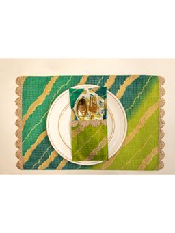 ADYA - Green Leheriya Festive Dining Mat Set