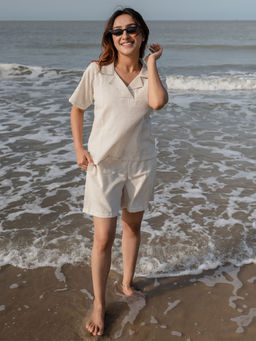 Babli - Khadi Cream Top with Shorts Set