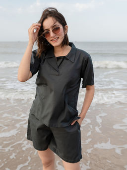 Babli - Slate Grey Top with Shorts Set