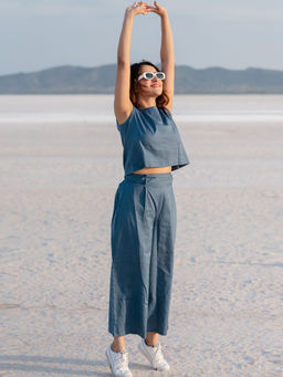 Babli - Kashmiri Blue Top with Palazzo Set