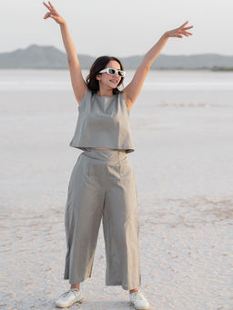 Babli - Concrete Grey Top with Palazzo Set
