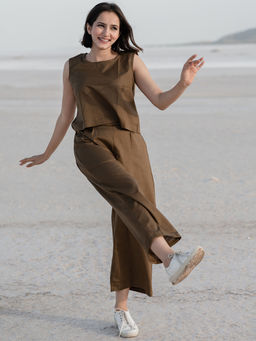Babli - Sage Brown Top with Palazzo Set