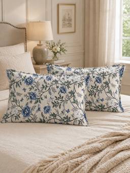 The Home Story - 100% Cotton Pillow Covers (Pack of 2) - Indigo Leaf